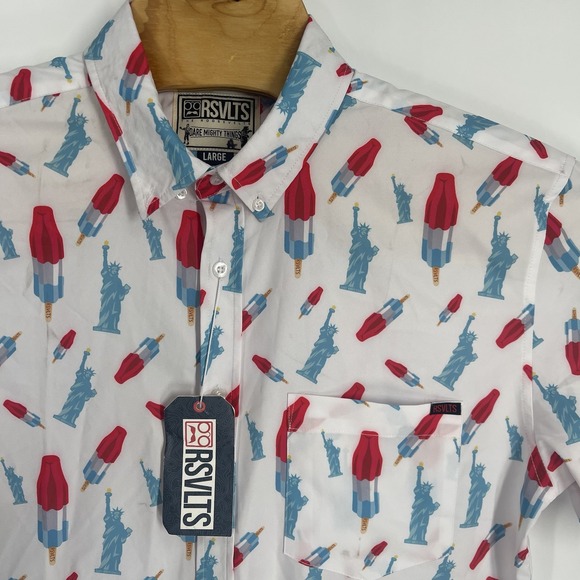 NWT RSVLTS America Pops and Freedom Button Down Shirt Sz Large - Picture 3 of 5